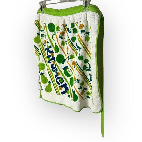 Vintage 1970s Royal Terry Kitchen Apples & Pears Green & White Terry Cloth Apron - Picture 6 of 12